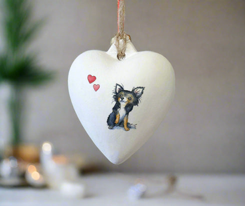Chihuahua Ceramic Heart Bauble